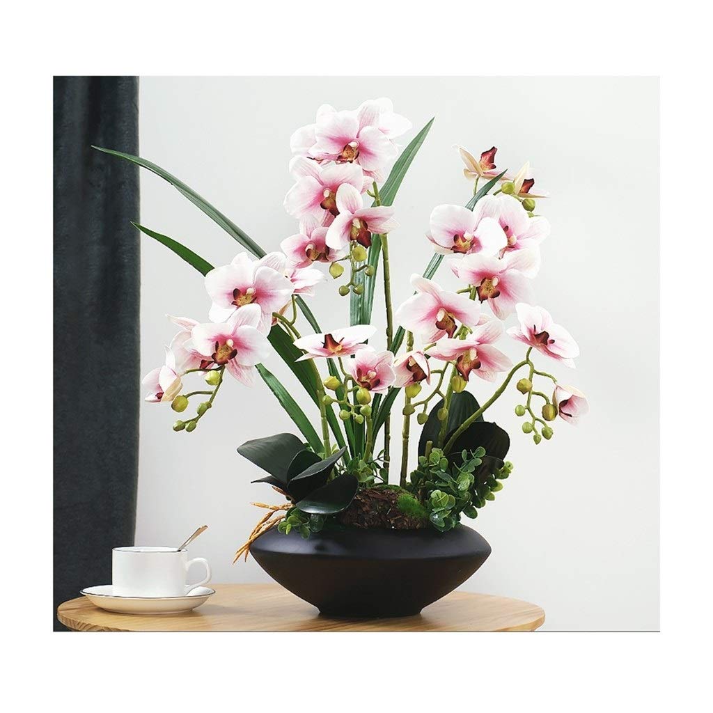 MYUYEE Artificial Flowers,Faux Orchids With Flowerpot - Hotel Tabletop Centerpieces Artificial Flower Arrangements Fake Orchids Flower Decor For Home/Kitchen/Bedroom/Office