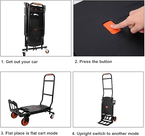 Miniatura 5 de Carrito de equipaje plegable con ruedas, carrito de transporte de carretilla de mano, resistente capacidad de 330 libras, carrito de mano