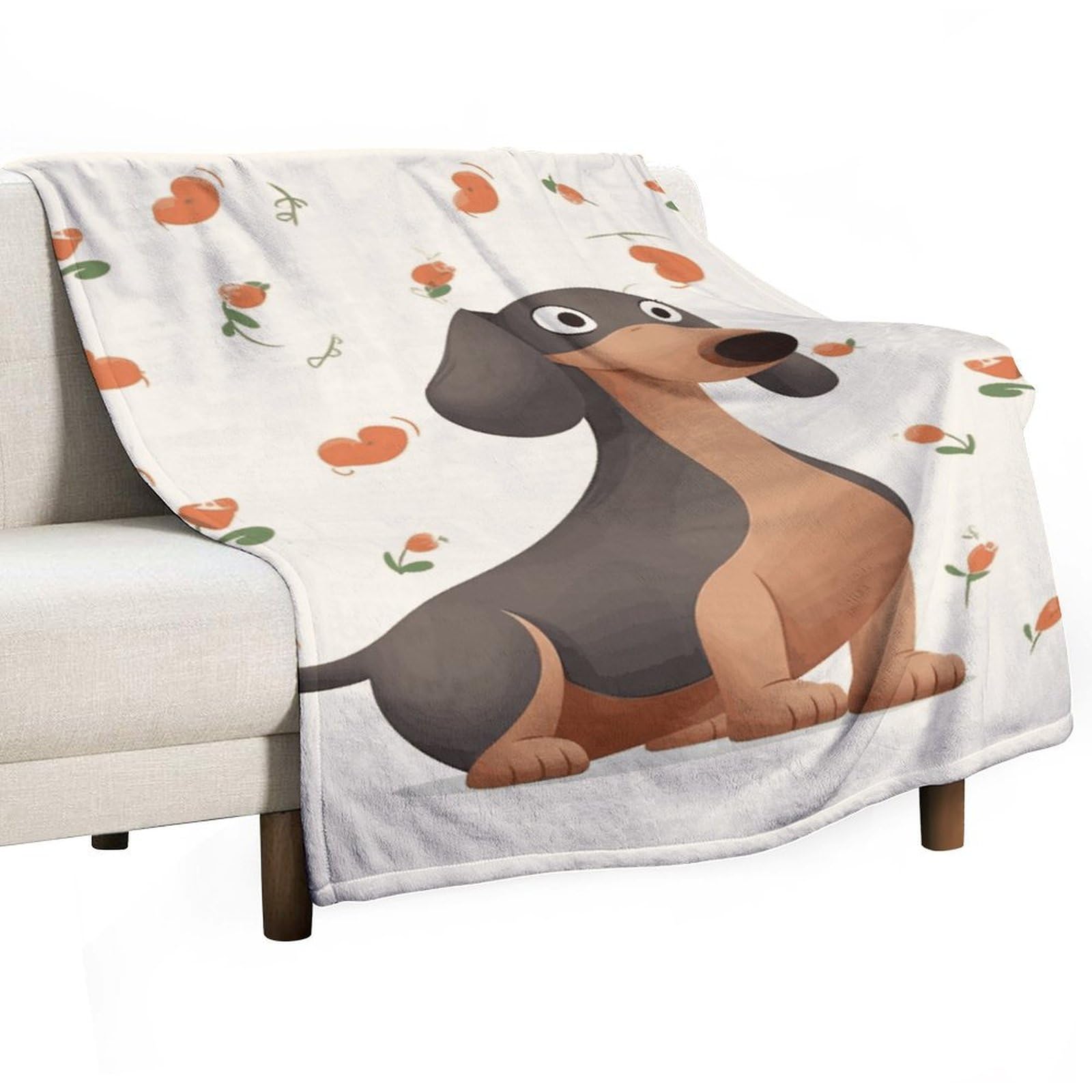 Couverture chaude et légère motif teckel plaid lit canapé 177x127 cm