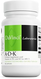 DAVINCI Labs ADK - Helps Support Bone, Heart & Immune Health - Dietary Supplement with Vitamins A, D3 & K2 (as MK-7) - Vegetarian, Gluten Free & Soy Free - 30 Capsules