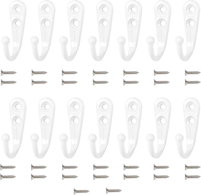 Annefly 14 PCS Wall Mounted Hooks Coat Hooks with 30 PCS Screws Retro Door Robe Hook for Hanging Towel Clothes Hat Key Cup Single Metal Hook Cloth Hanger in Bedroom Bathroom Kitchen Cupboard,White
