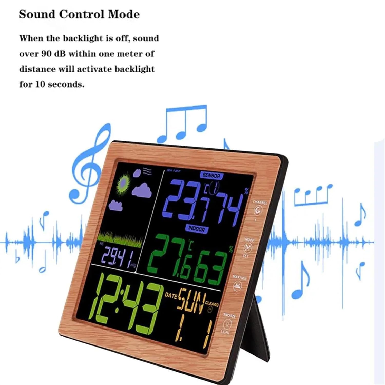 Wireless Clock Control Creative Weather Forecast Clocks Outside Sensor Backlight for Indoor Outdoor