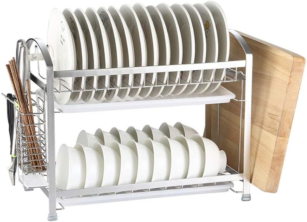 Kitchen Storage Shelf 304 Stainless Steel Double Layer Kitchen Cutlery Rack Drying Tableware Drain Storage Rack Dish Rack Tool Holder Kitchen Shelves