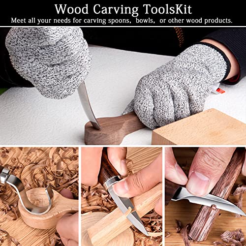 Wood Carving Tools Set,Detail And Hook Carving Knife Kit For Beginners,Trimming Knife For Spoon Bowl Cup Woodwork,Round Handle Design And 6Pcs Sk2 Carbon Steel Wood Carving Knives（10Pcs） #TOP5