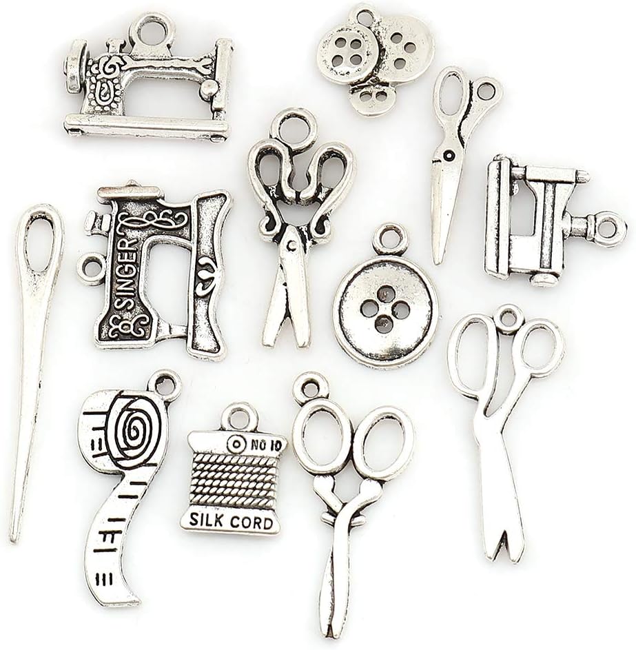 12 Pack Charm Pendants Mix Variety Lot, Silver Tone (Sewing and Crafting)