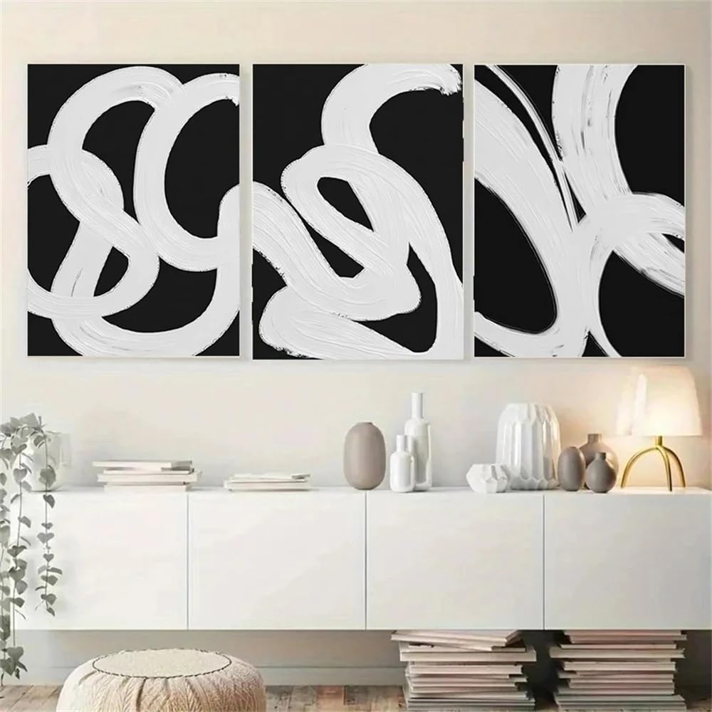 LTjiajuypd Modern Black and White Line Wall Art Canvas Painting Abstract Minimalist Posters And Prints Pictures Living Room Decor(60x80cm-3Pcs)