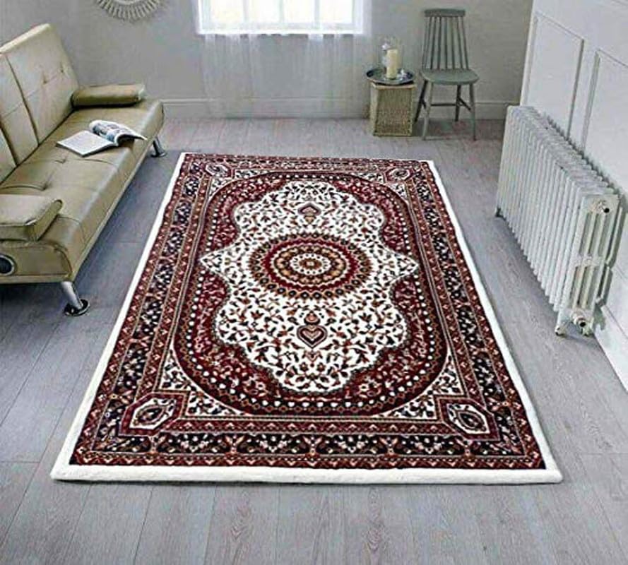 Image of Kashmiri Design Traditional Carpets for Living Room 8x11 Feet (240 x 330 Cm) Drawing Room Hall Ivory Colour
