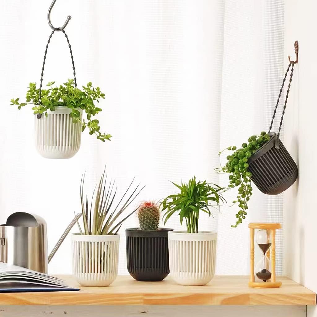 Melphoe 3.5‘’ Two-Piece Succulent Planters Pots with Drainage, Flexible Removable Handle, Planting Pots Flower Pots Small Planter Pots for Mini Plants Hanging Planter on Wall or Window 6 PCAK-White