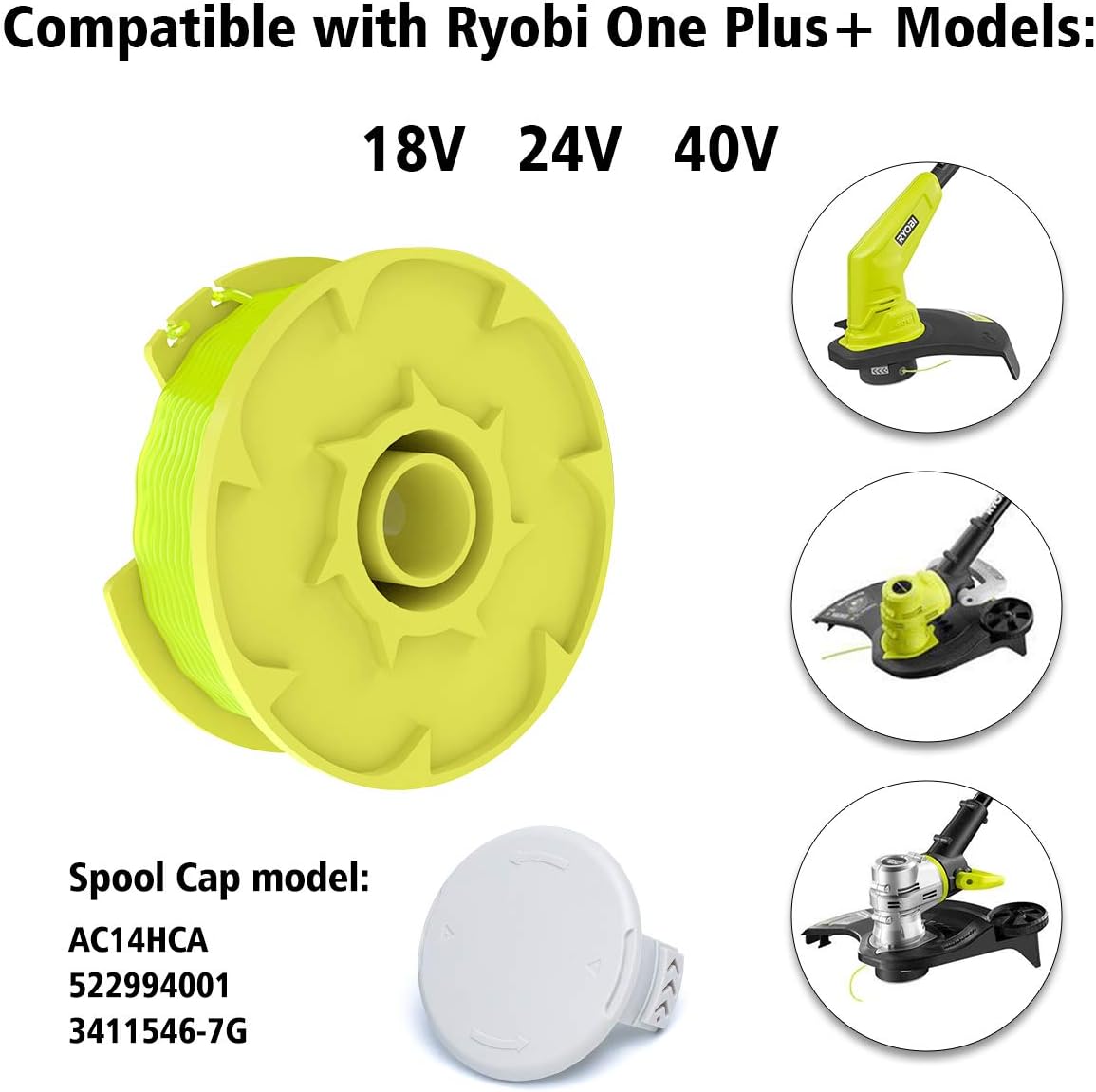X Home Weed Eater String Compatible with Most Ryobi Cordless Trimmers, 6 Spools & 1 Cap, Part#AC80RL3
