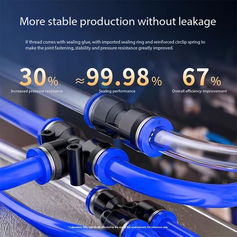 Raccordo a pressione per tubo dell'aria, raccordo a T, diametro esterno, raccordo per tubo dell'aria, giunto a collegamento rapido per aria pneumatica, blu (25/50/100 pezzi) 10mm to 8mm 50pz