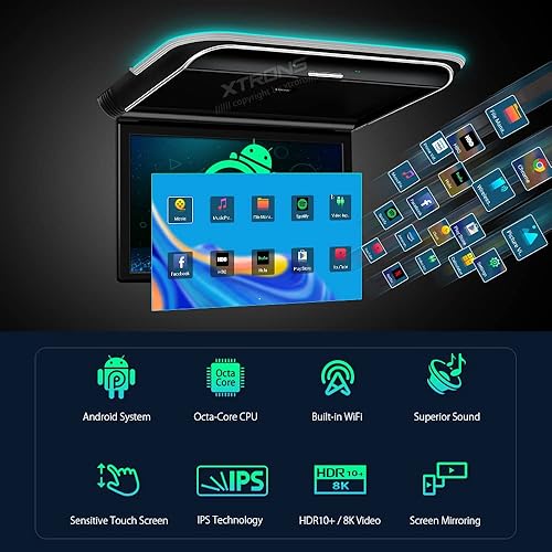Miniatura 2 de XTRONS Android - Reproductor de techo para automóvil con pantalla táctil IPS de 15.6 pulgadas de ancho, monitor de montaje en techo de coche