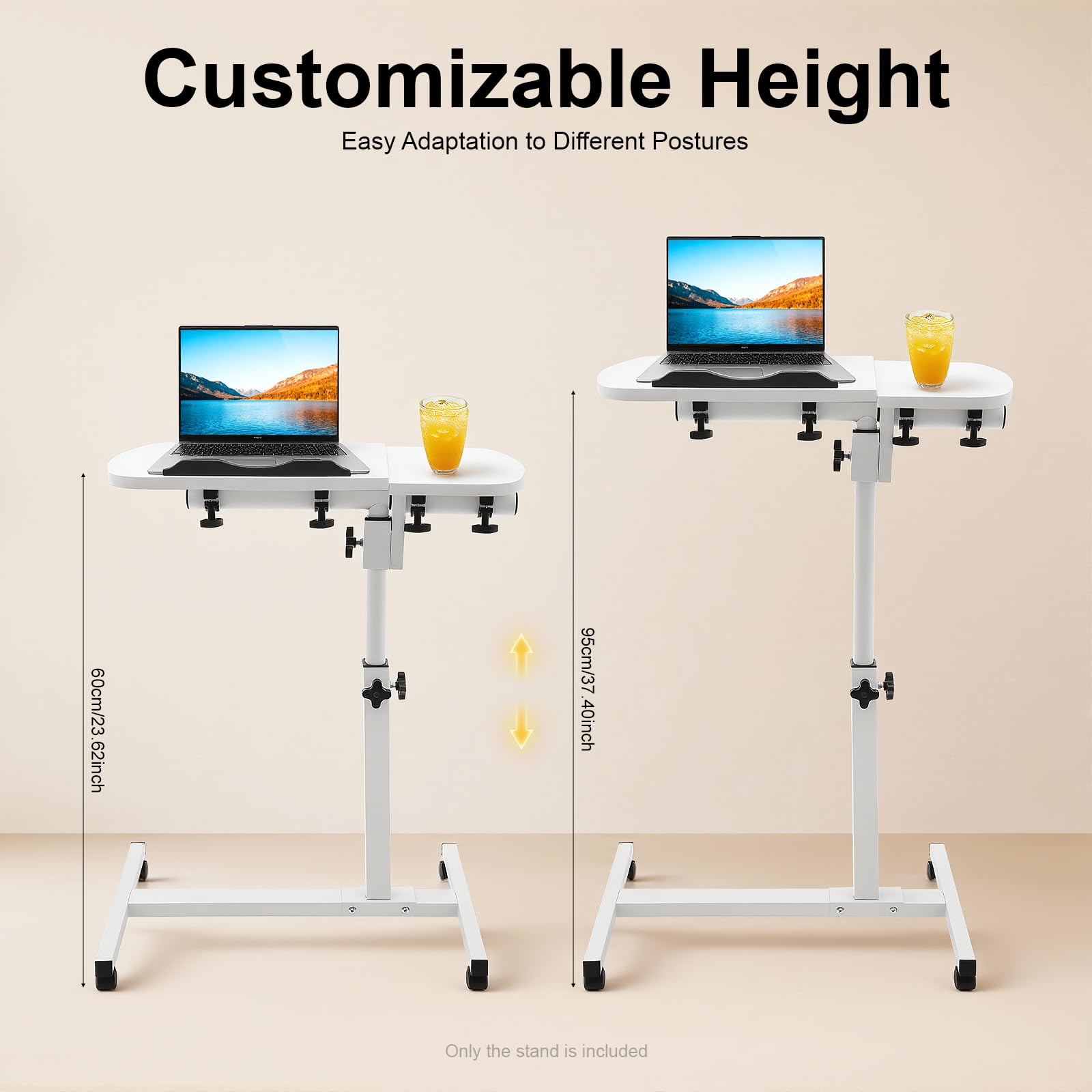 Sweetcrispy Small Standing Desk Rolling Table Adjustable Height Sit Stand Portable Rolling Laptop Desk with Lockable Wheels Tiltable — view 9