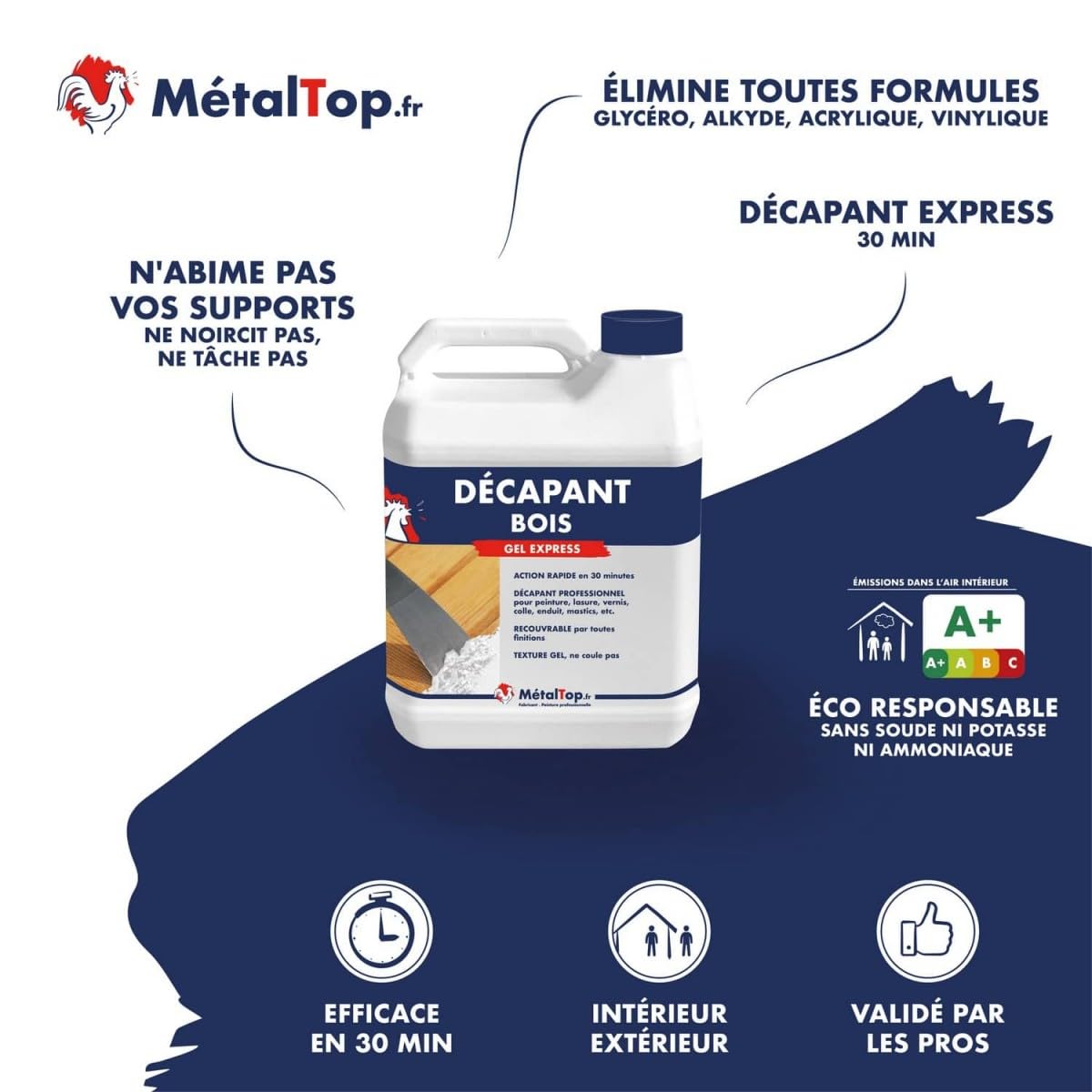 Metaltop - Decapant Bois - 5 L - Spécial peintures, vernis, lasures et vitrificateur