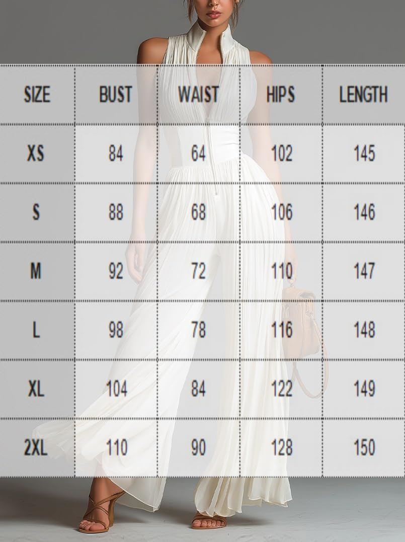 Générique Combinaison Plissée Chiffon Femme Col V ou Col Haut Sans Manches Fermeture Éclair Taille Haute Pantalon Large Été Boho w