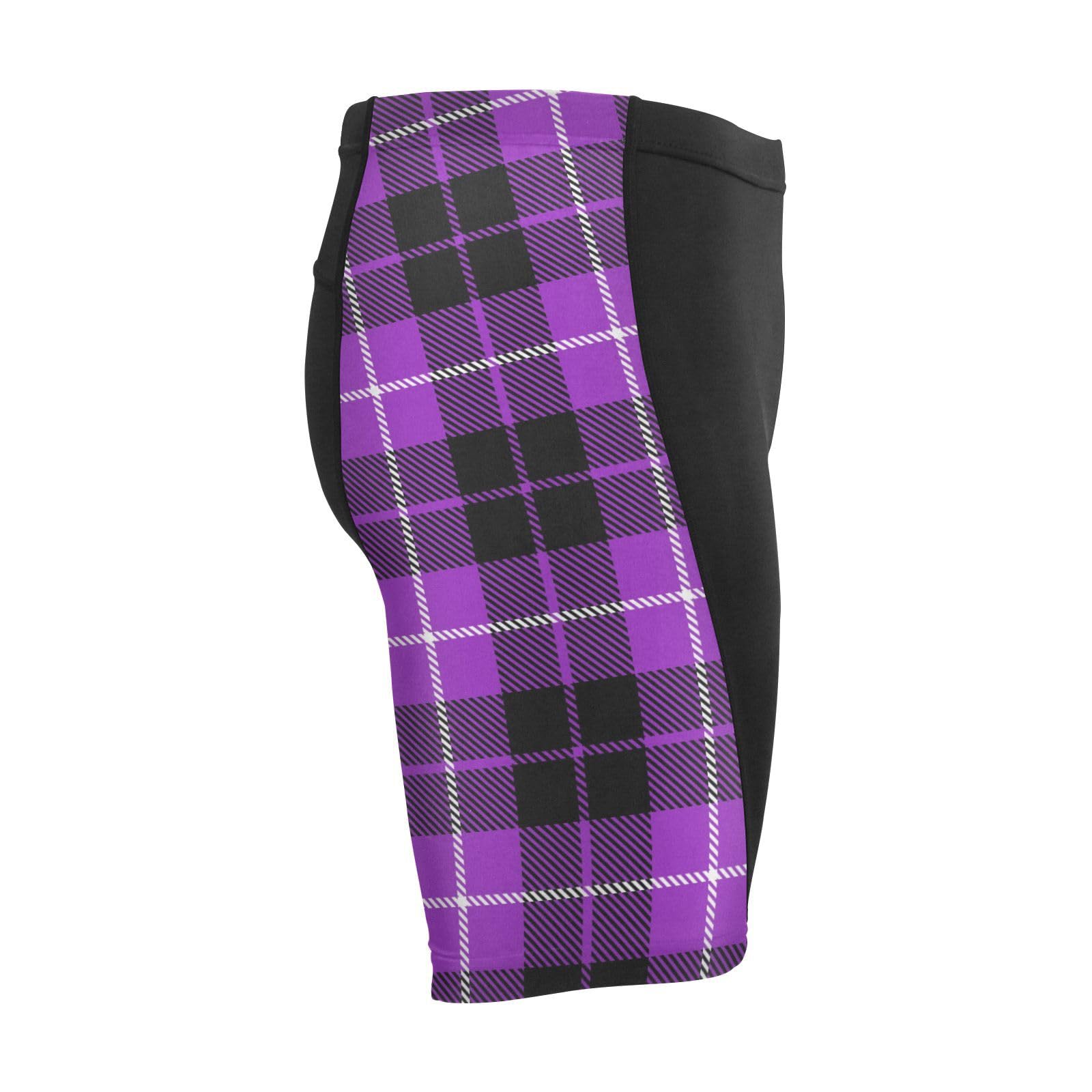 Men's Cycling Shorts, Padded Cyclings Pants, Cyclings Clothing with Leggings Worn in A Loop Black Purple Plaid