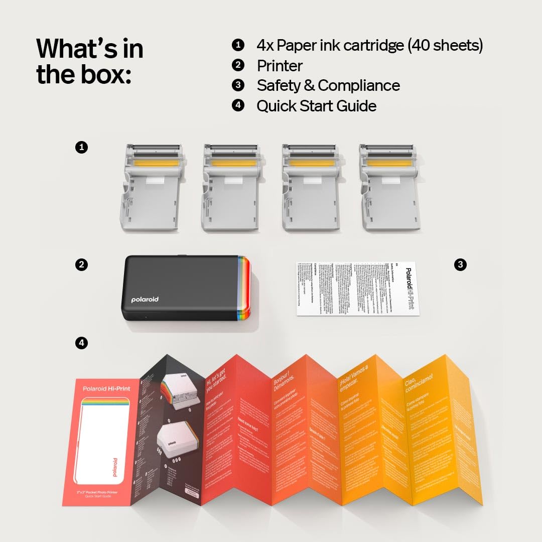 Polaroid Hi-Print 2nd Generation Pocket Photo Dye-Sub Printer Bluetooth Black with Paper