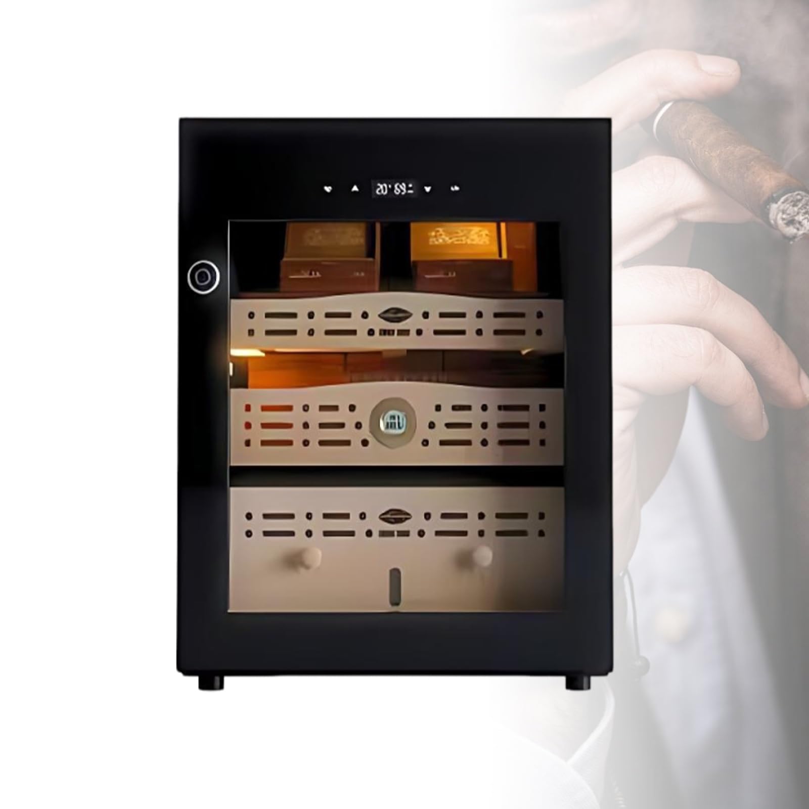 Szafka na Cygara Humidor Elektryczny Duża Pojemność Stabilne Warunki Przechowywania Cygar Cedr Peruwiański Cichy System Dom Biuro Bar(50L x 300 Counts)