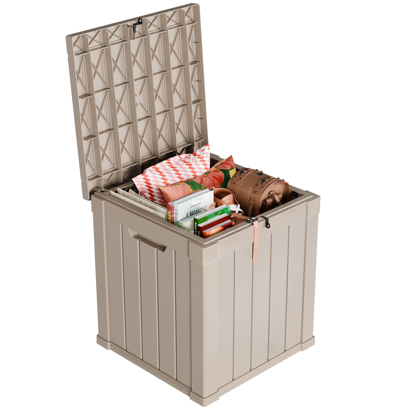 ROJIK Outdoor Storage Housing Deck Box - Waterproof Patio Furniture, Garden Tools, Cushions, Pool Accessories Storage Bench with Lockable Lid and Side Handles (Grey, 50 Gal)