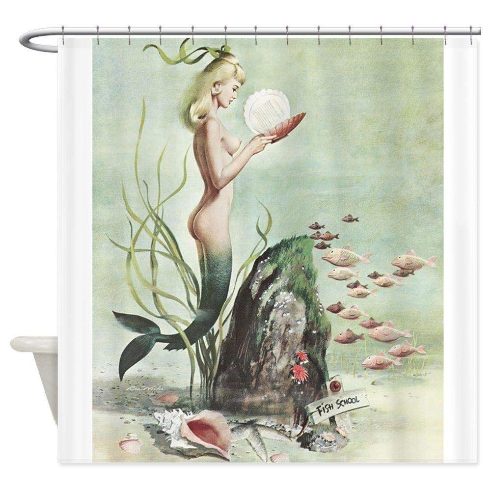 kuanmais Funny Shower Curtain Retro Pin Up 1950S Mermaid Shower Curtain Mildew Waterproof Extra Long Bath Curtain For Bathroom With 12 Hooks 150x180cm