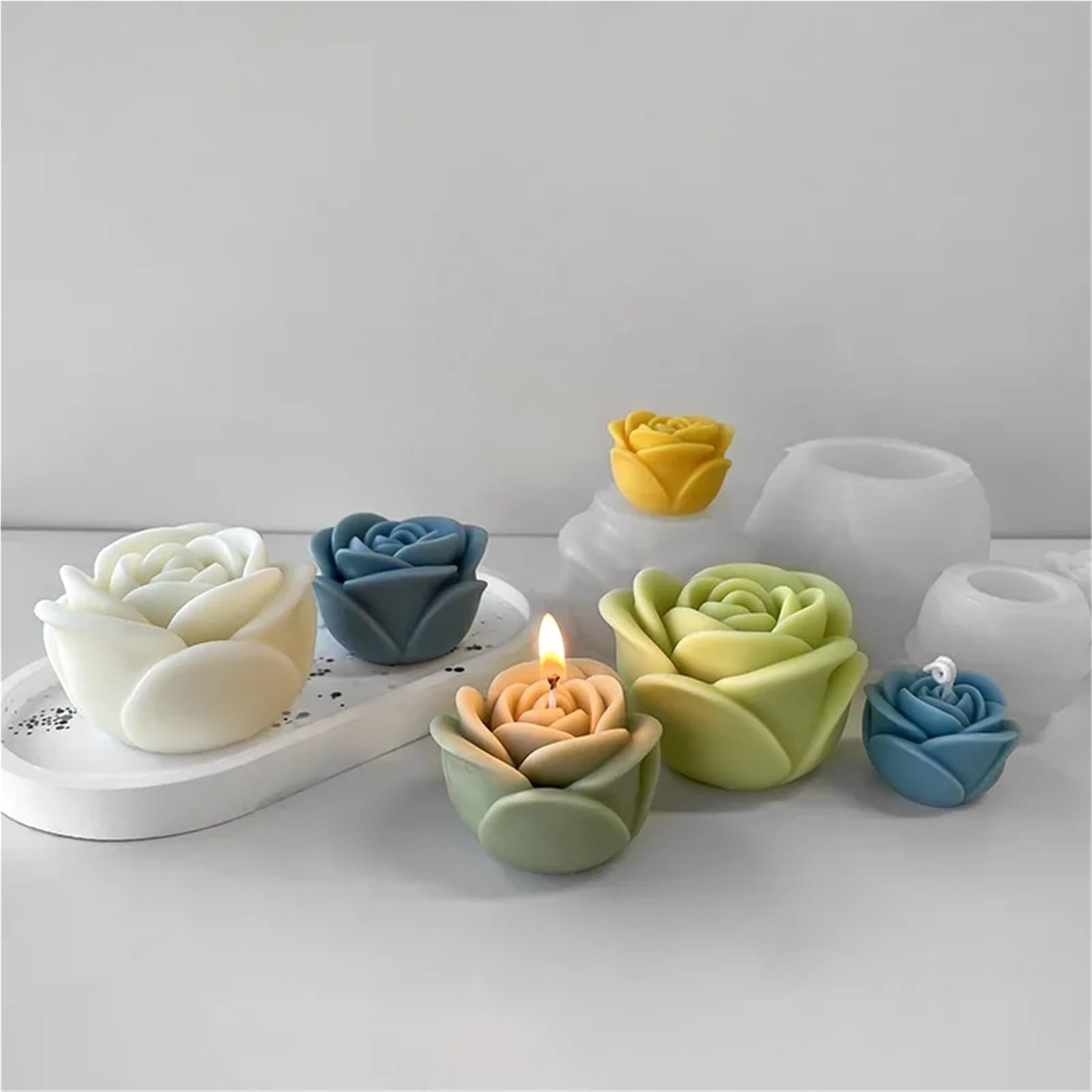 Moldes De Velas 8 Uds. Molde de Vela de Silicona con Forma de Flor, jabón de Flor de peonía 3D, Molde de fundición de Resina de Yeso, Herramienta for Hornear Pasteles de Chocolate DIY(Medium)