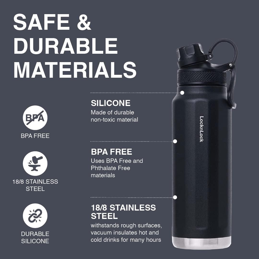 LocknLock Trek Bottle Stainless Steel Double Wall Insulated, 32 oz, Black