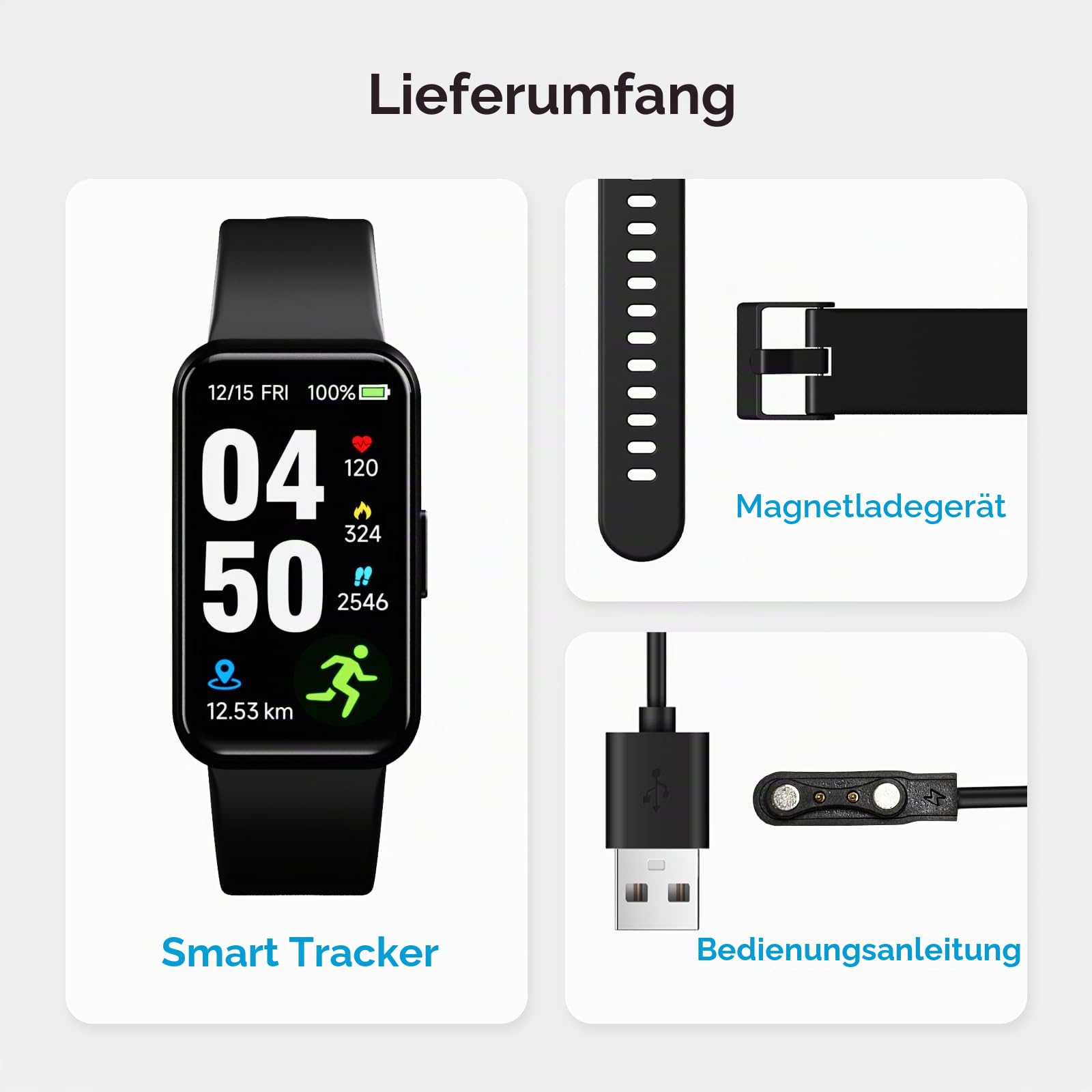 Fitness Trackers,1,47" OLED Display,5ATM IP68 Wasserdicht Fitnessuhr Armband, Aktivitätstracker mit 24h Herzfrequenz, Schlaf, Schrittzähler Smartband Herren Damen Uhr Sportuhr (Schwarz)