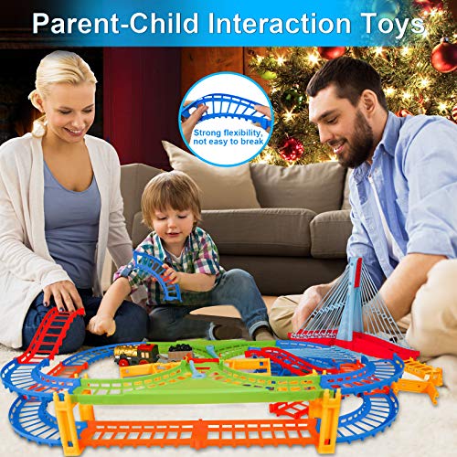 BeebeeRun Kids Car Race Track Set, Flexible Train Tracks for Toddlers with Musical Bridge and LED Electric Train Set, Car Track Toys for Boys and Girls - Thumbnail 3