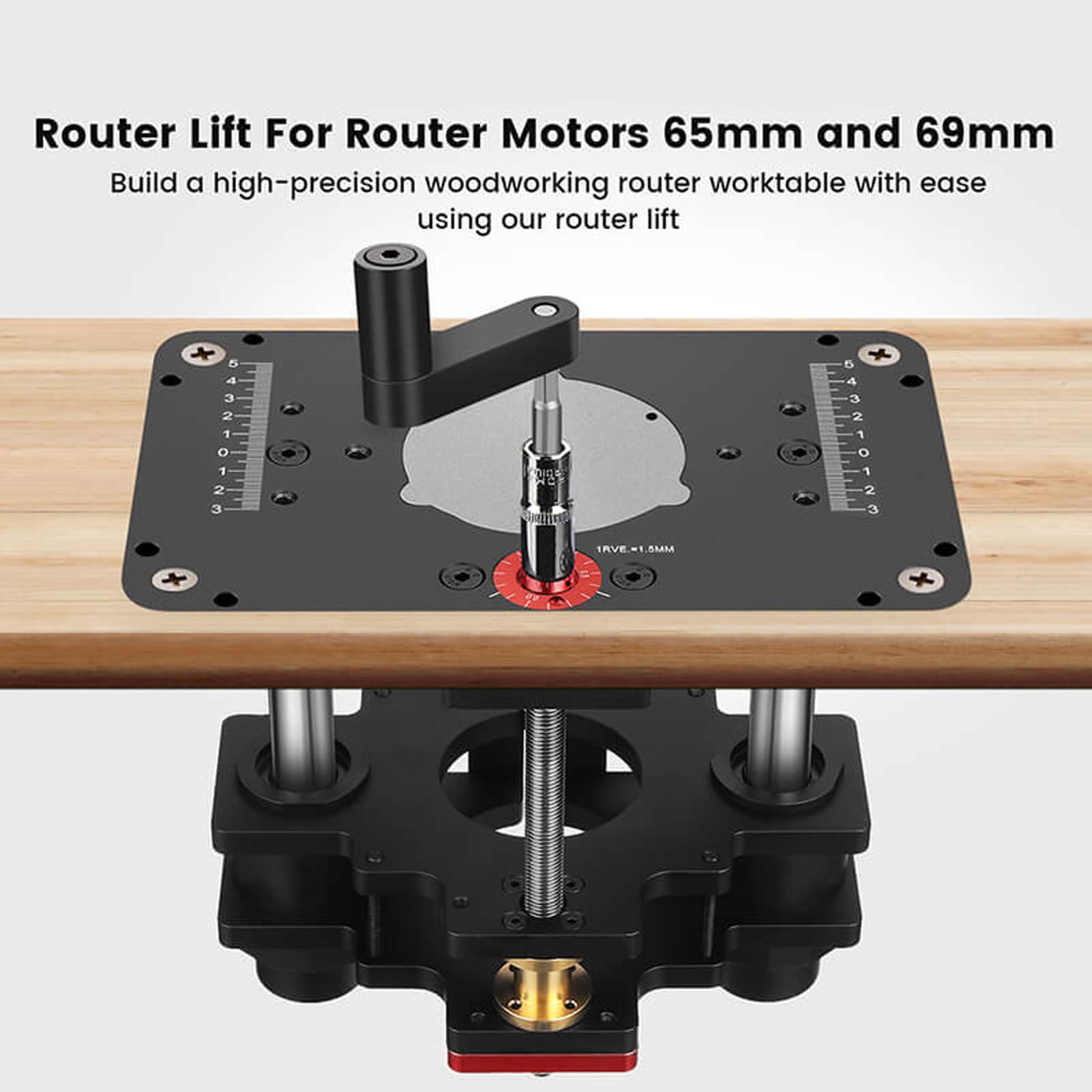 Système de Levage de Routeur, Table de Levage de Précision pour Moteur de 3-1/2 de Diamètre, Plaque 9-1/4'' X 11-3/4'' et Kit de 3 Anneaux D'insertion, Compatible avec