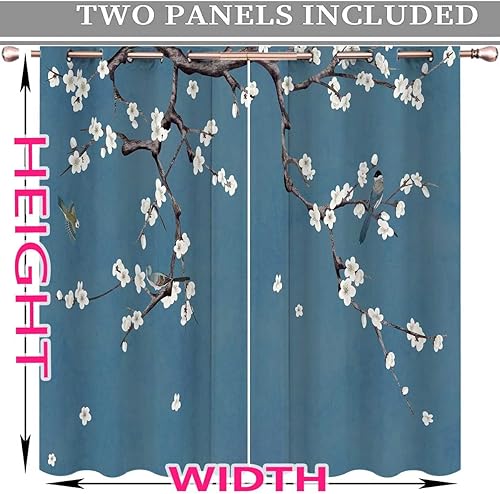 Miniatura 4 de Cortinas de oscurecimiento de estilo chino para dormitorio, 2 paneles de cortinas de arte de flor de cerezo, ciruela, juego de cortinas opacas de 63