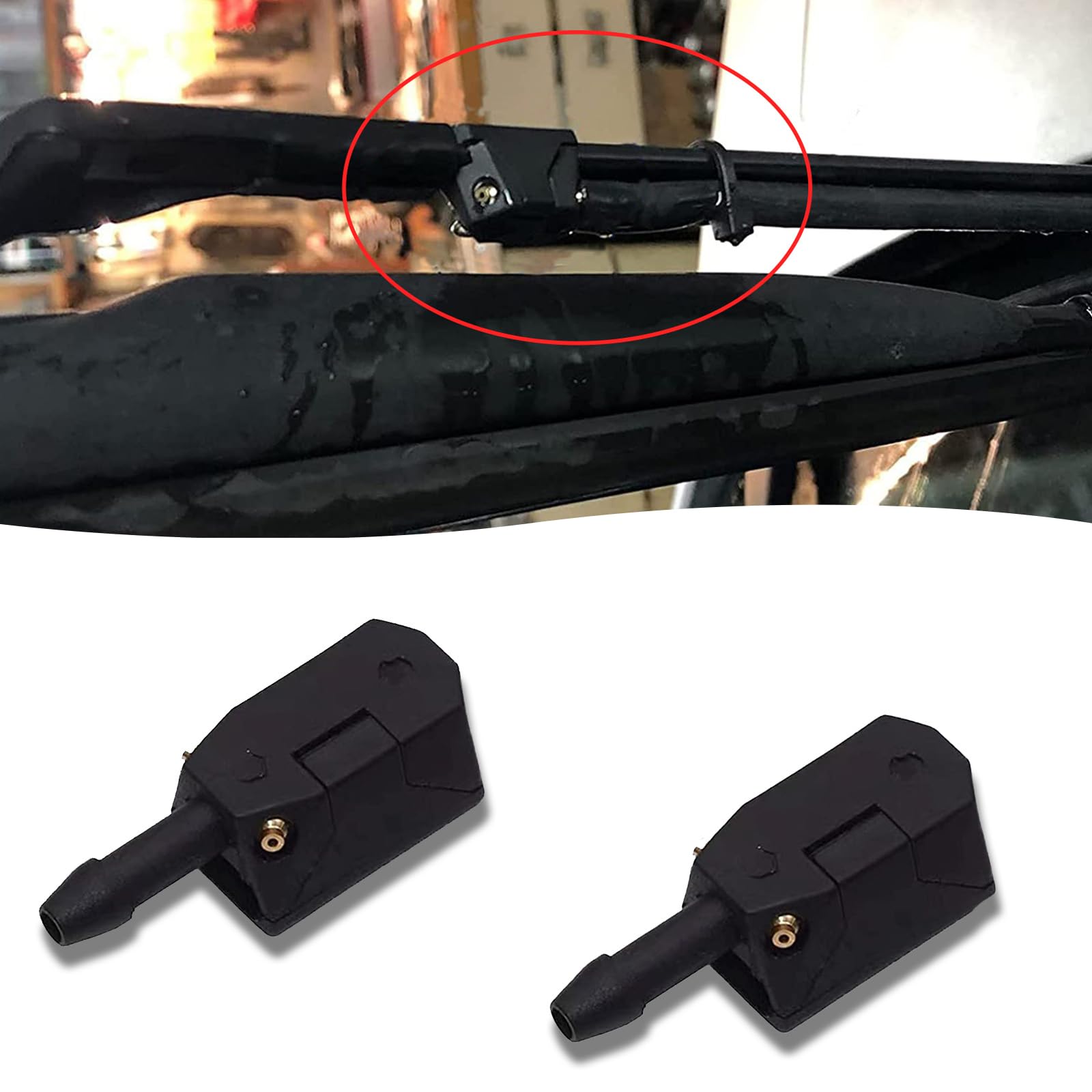 ZKFAR 2 Pack Car Front Windshield Washer Wiper Sprayer Nozzle, Universal Arm Mounted Window Water Spray Sprinkler Jet 4Way 8mm 9mm (Black)