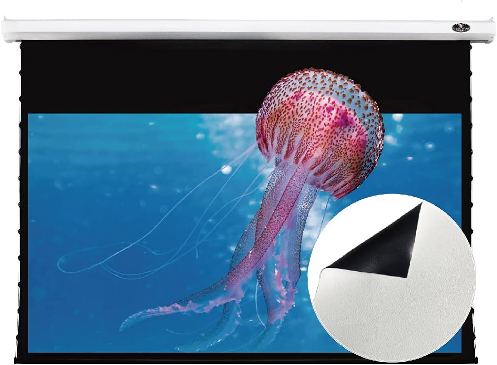 VIVIDSTORM-Deluxe Tensioned Screen,Motorized Tension Pull Down Screen Projector Perforated Transparent Acoustically White Cinema,4K/3D Home Cinema,Compatible with Standard Projector,V6JLPW120H