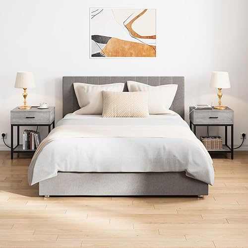 Miniatura 2 de GAOMON Juego de 2 mesitas de noche grises con estación de carga, mesa auxiliar con cajón de almacenamiento y estante, mesita de noche moderna para