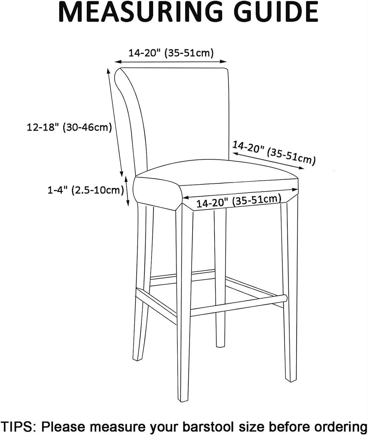 Stretch Bar Stool Covers Set of 1/2/4/6 Jacquard Chair Seat Cover Barstool Club Slipcovers Kitchen Dining Chair Covers Furniture Protectors for Dining Room Chairs (Color : Black, Size : 1 pc)
