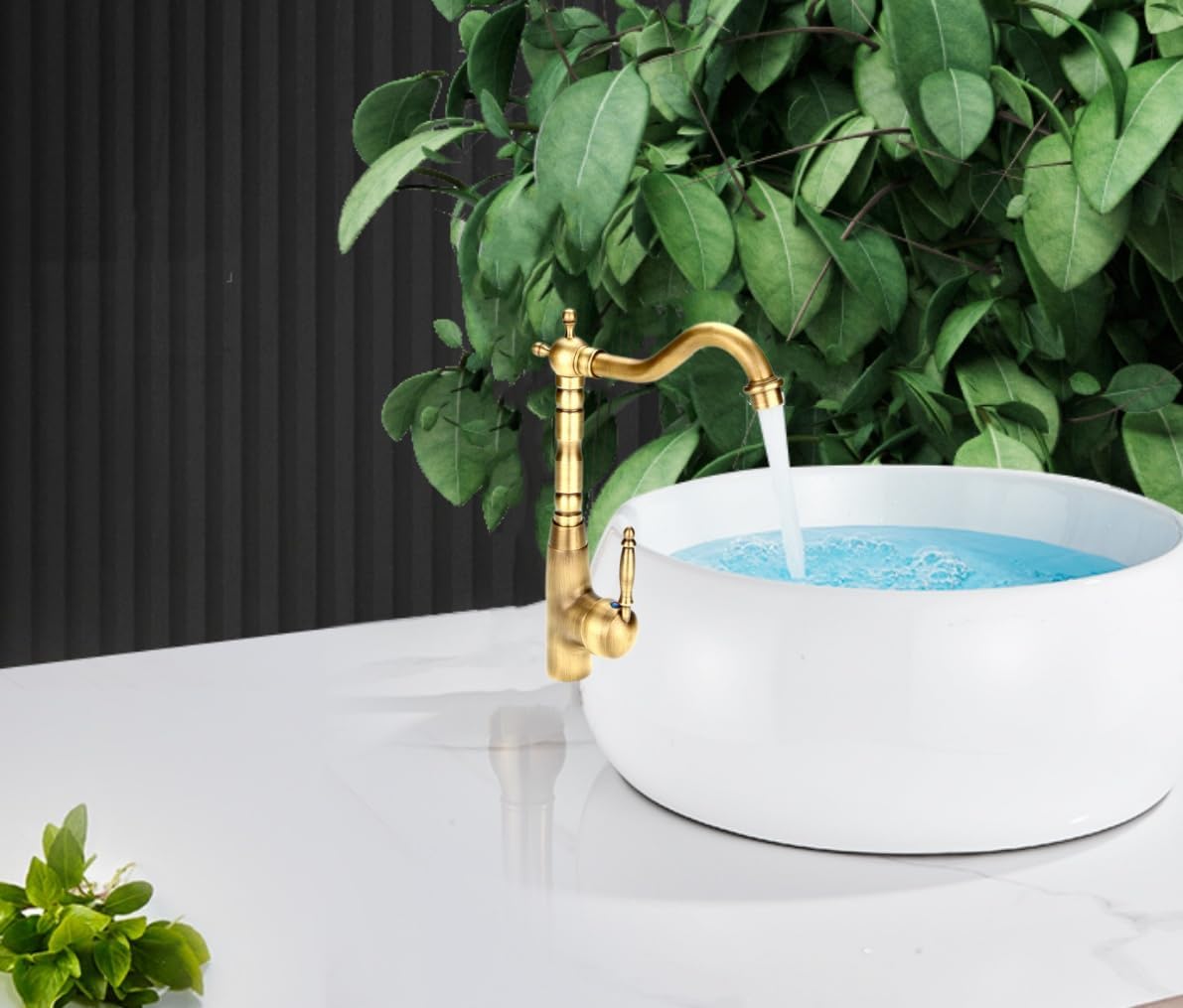 Grifo Mezclador Retro de Latón Sólido para Fregadero con Un Solo Orificio y Manija, Grifo de Agua Fría y Caliente para Cocina y Baño