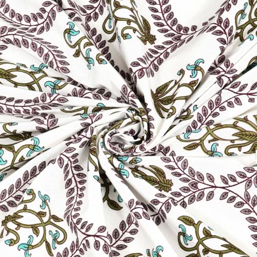 Image of Living Roots Ethnic Jaipur Block Print Double Cotton Bedsheet & 2 Pillow Covers, for Mattress Upto 6 inches Thick, No Colour Bleeding, Olive Green Colour, King Size 90 * 108 inches, 120TC (604-C)