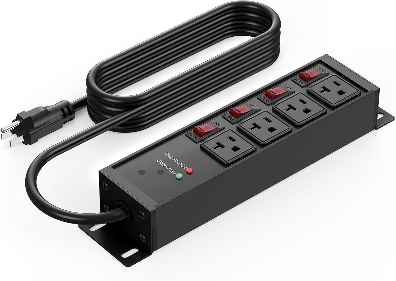 CCCEI Heavy Duty Surge Protector Power Strip 20 Amp Individual Switches. 10FT 12 Gauge Extension Cord with Multiple Outlets. Kitchen, Garage, Shop, Industrial Wall Mount Electric Extender, Black. 10FT Black