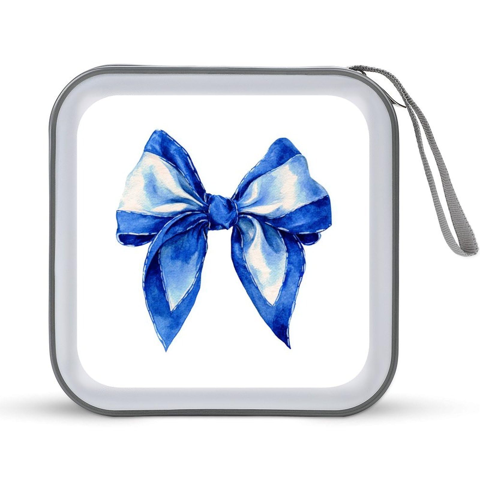 Jubonexis Elegant Blue Bow with White Accents CD Case DVD Storage Case Portable for Car Home Travel