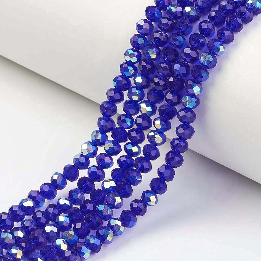 Cheriswelry 10 Strands Mini Faceted Rondelle Glass Beads 2mm Transparent Seed Beads Rainbow Plated Spacers for Jewellery Crafts Making, Blue
