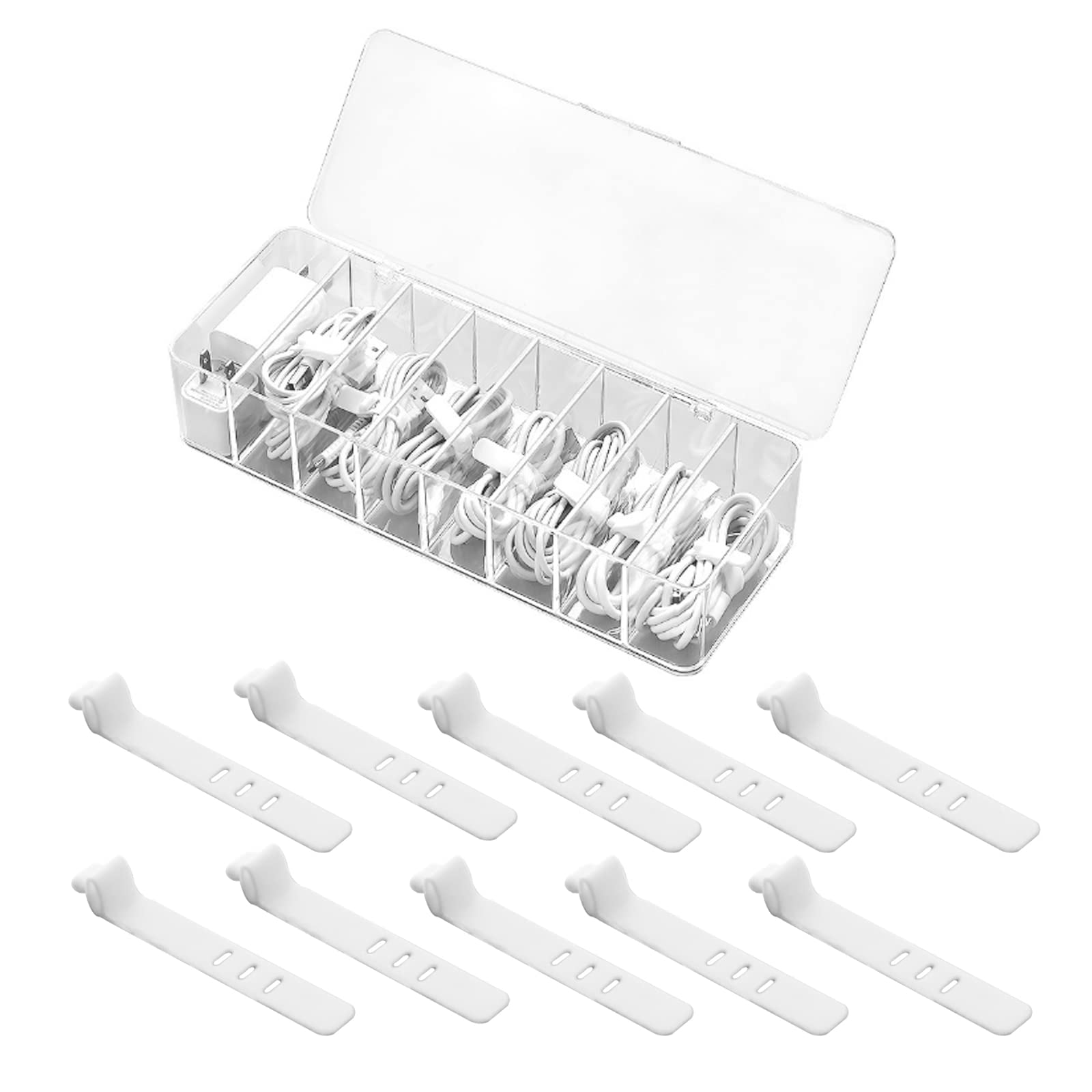 Clear Plastic Cable Organizer Box,Donken See-Through Charge Cable Organizer Box,Desk Accessories Storage Case for Drawer,8 Compartments Electronics Organizer for USB Charger,Earphone,Makeup Jewelry,with 10 Wire Ties : Amazon.ca: Tools &amp; Home Impr