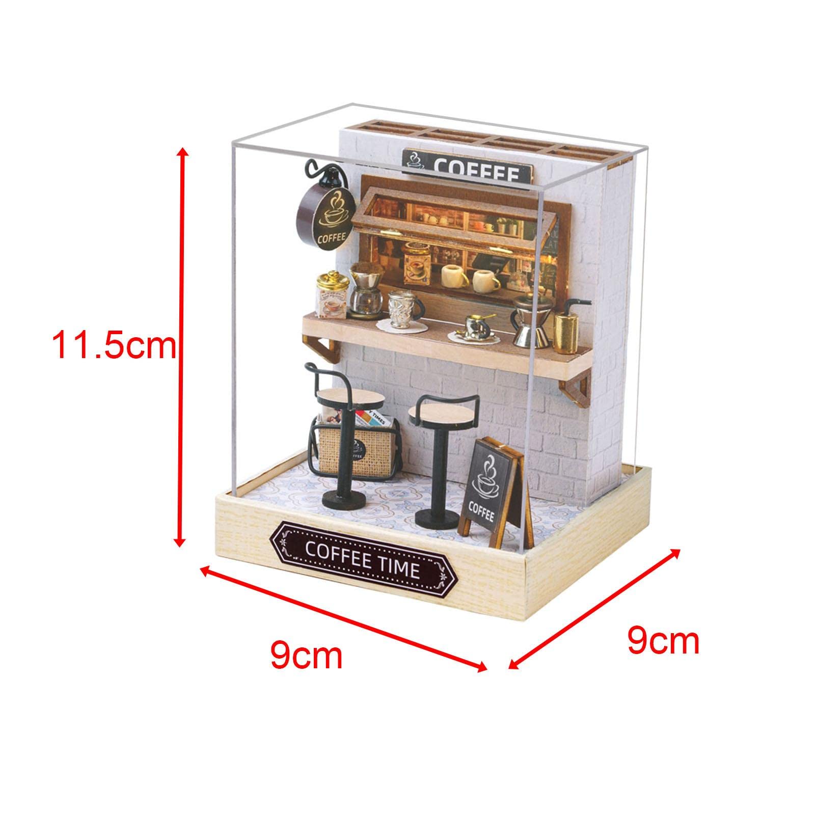 Juego de 5 casas de muñecas en miniatura de madera para niños, adultos, amigos, hora del café, estilo 4