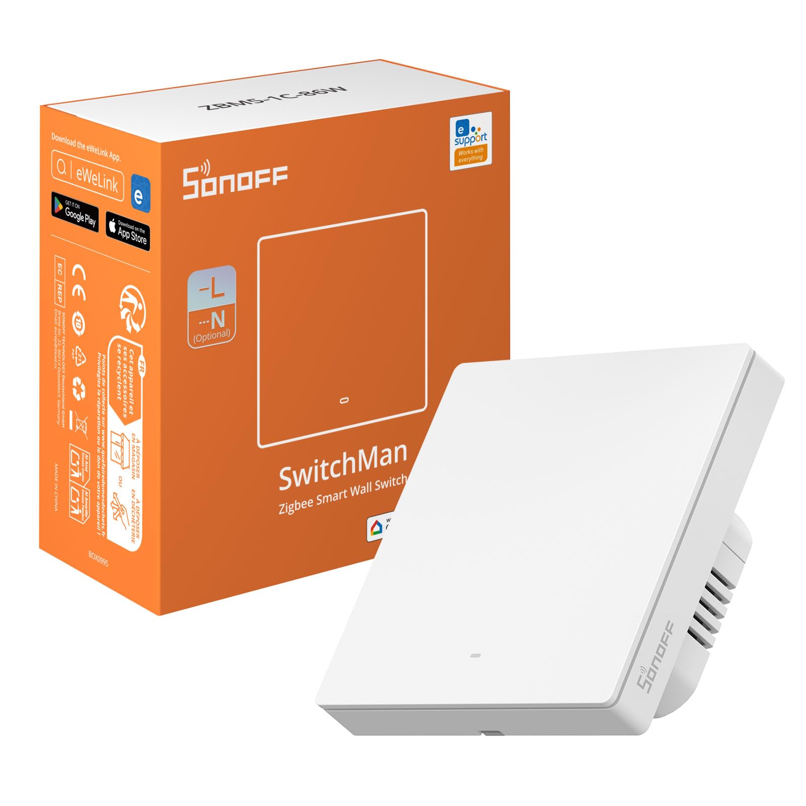 SONOFF Interrupteur mural intelligent ZBM5 1C-86W Zigbee