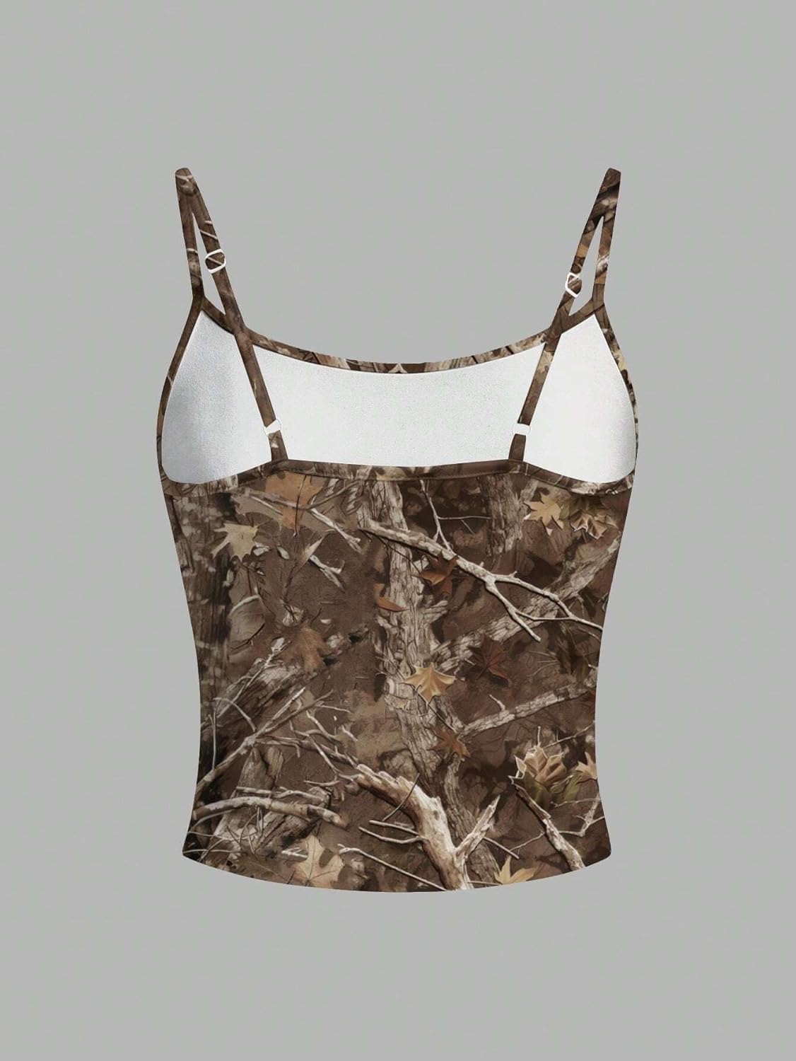 BAIGRAM Women Camo Crop Tank Top Spaghetti Strap Backless Camisole Fitted Maple Leaf Print Sleeveless Going Out Top Y2K - Image 5