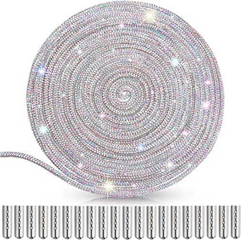 MTLEE Bling Rhinestone Shoelaces Glitter, White AB Color, 5.47 Yards