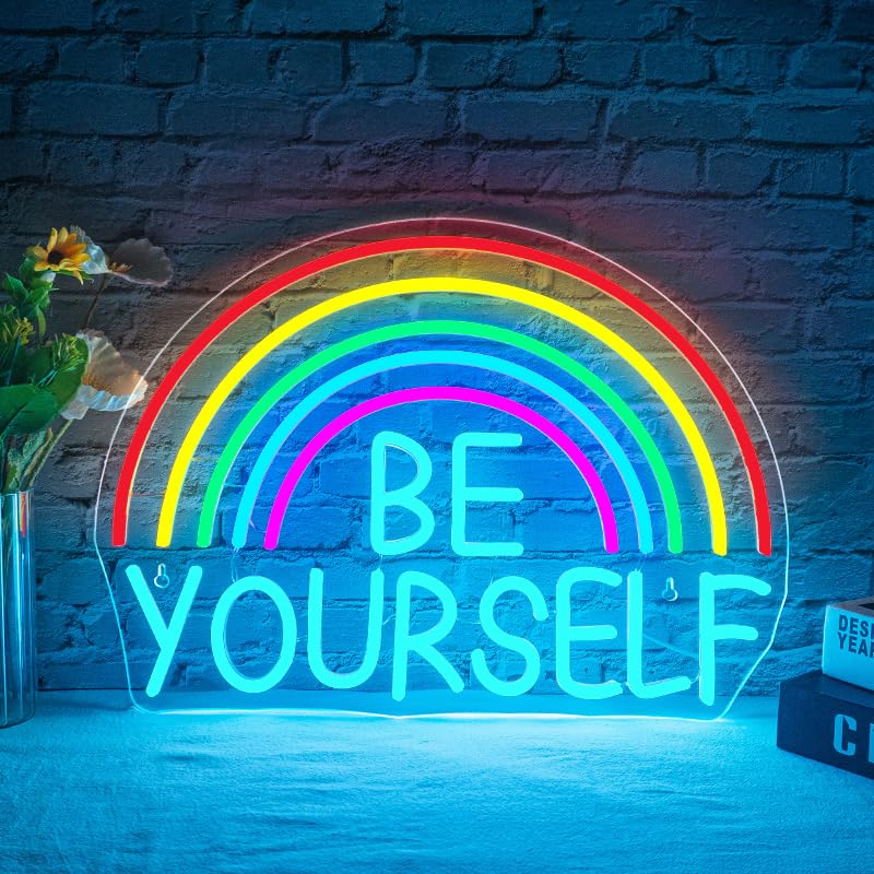 Image of WLHOPE Be Yourself Neon Sign Be Yourself Neon Signs for Wall Decor Rainbow Neon Lights Classroom LED Light Up Sign for Bedroom Bookstore Reading Room Library Study Room Decoration