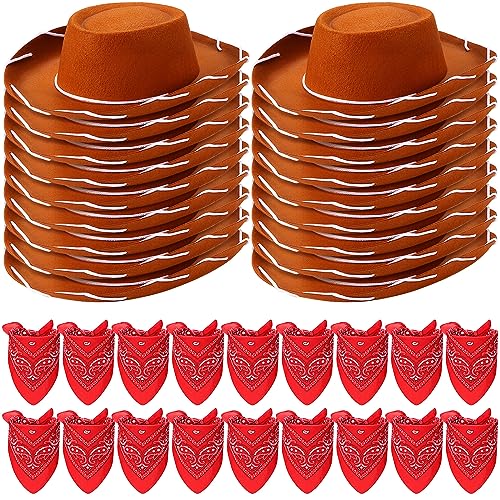 Recopilación de Vaqueros para Niño Top 5. 49 Unittype - 36 sombreros de vaquero y paliacates a granel para niños, accesorios de disfraz de vaquero del Oeste, suministros para fiestas de niños (café, rojo)