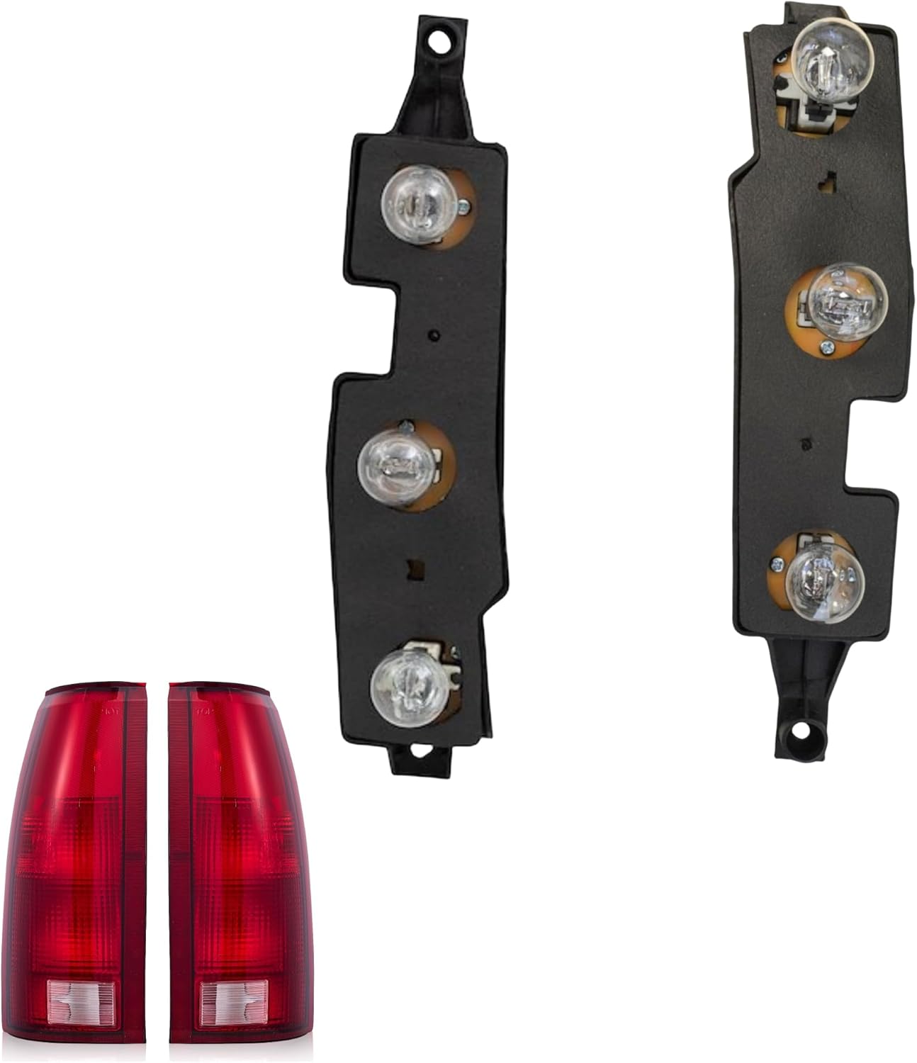 Tail Rear Brake Light Connector Plates For 1988-1999 Chevy GMC C/K1500 2500 3500 PICKUP SUBURBAN;1992-1999 YUKON;1992-1994 BLAZER 1999-2000 ESCALADE;1995-2000 TAHOE (Left + Right W/Bulbs)