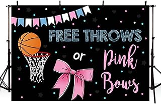 MEHOFOTO Free Throws or Pink Bows Gender Reveal Party Photo Background Props Baskeball or Bow Baby Shower Boy or Girl Blue Pink Decoration Black Backdrops Banner for Dessert Table 7x5ft