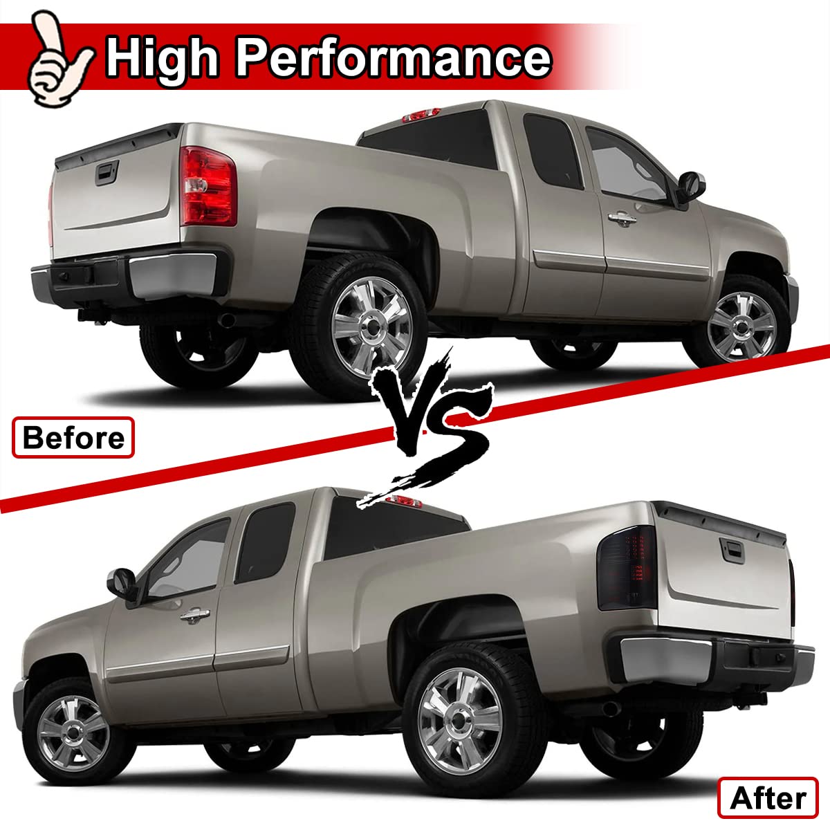 Nixon Offroad Tail Lights for Chevrolet Chevy Silverado 1500 2500HD 3500HD 2007-2014 Tail Lamps LED Rear Lights Car Rear Lamps Assembly Replacement 1Pair (Matte Black Housing/Smoke Lens)