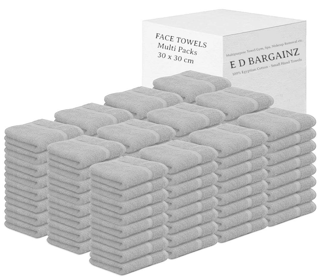 Face Cloth Pack of 6, 12, 24, 36, 48, 96 Soft Flannels Set100% Egyptian Cotton Face Towels Quick Dry Washcloths 30x30cm Gym, Golf, Spa Small Hand Towels 500-GSM (Silver, 6)