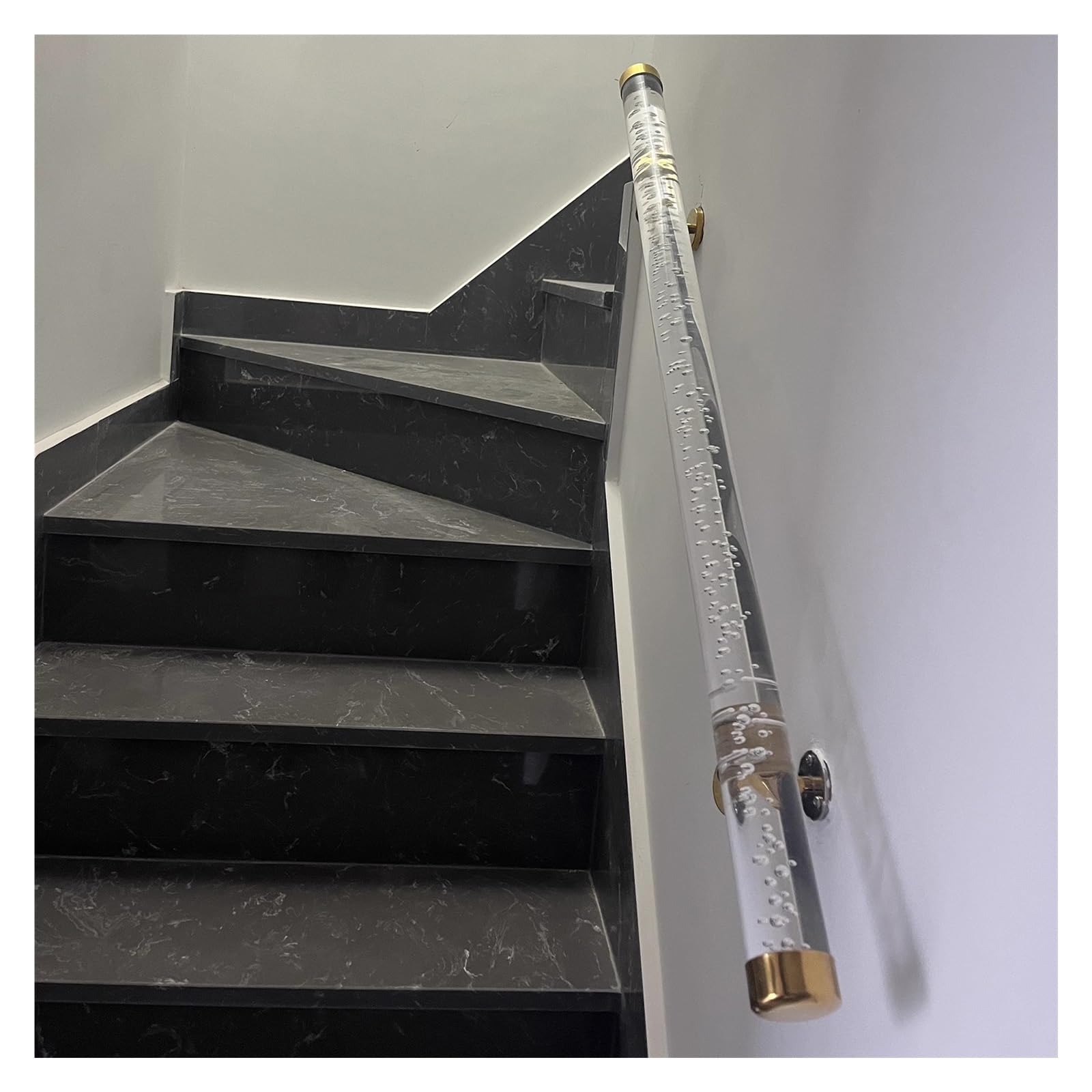 Clear Acrylic Adjustable Stair Handrail - Custom Length 1.6-20ft, 200kg Support Bracket for Enhanced(Gold Bracket,220cm(7.2ft))